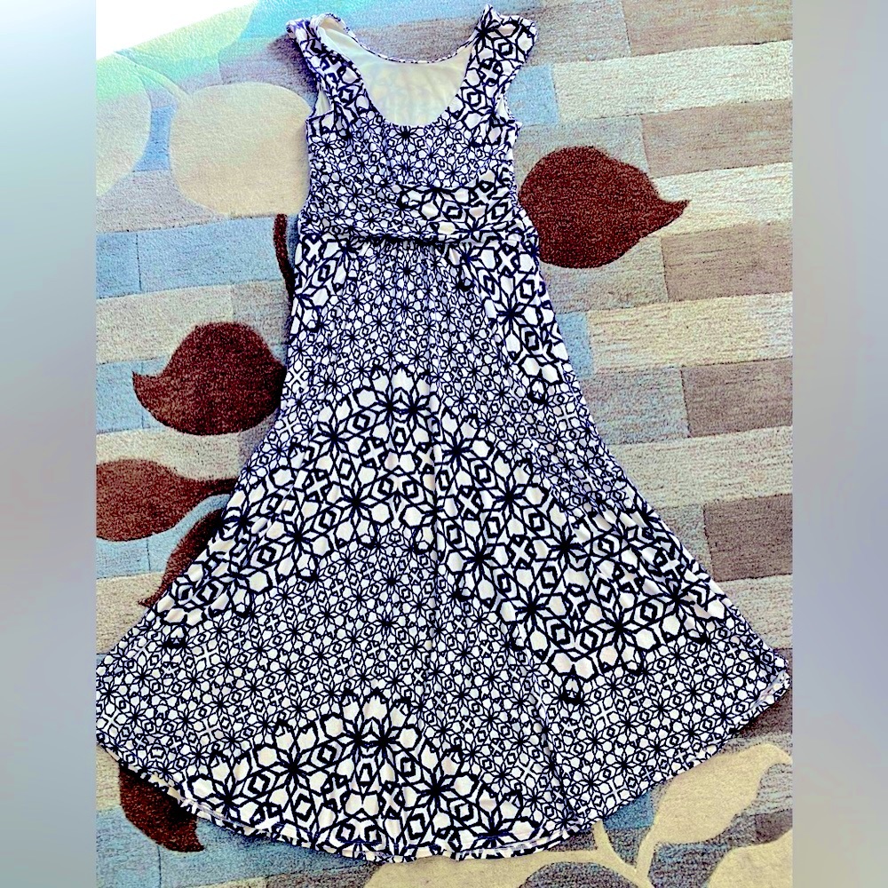 Anthropologie I Maeve Mallorca Sleeveless Midi Dress Ruched Waist Dipped Hem ZB1 - Picture 7 of 7